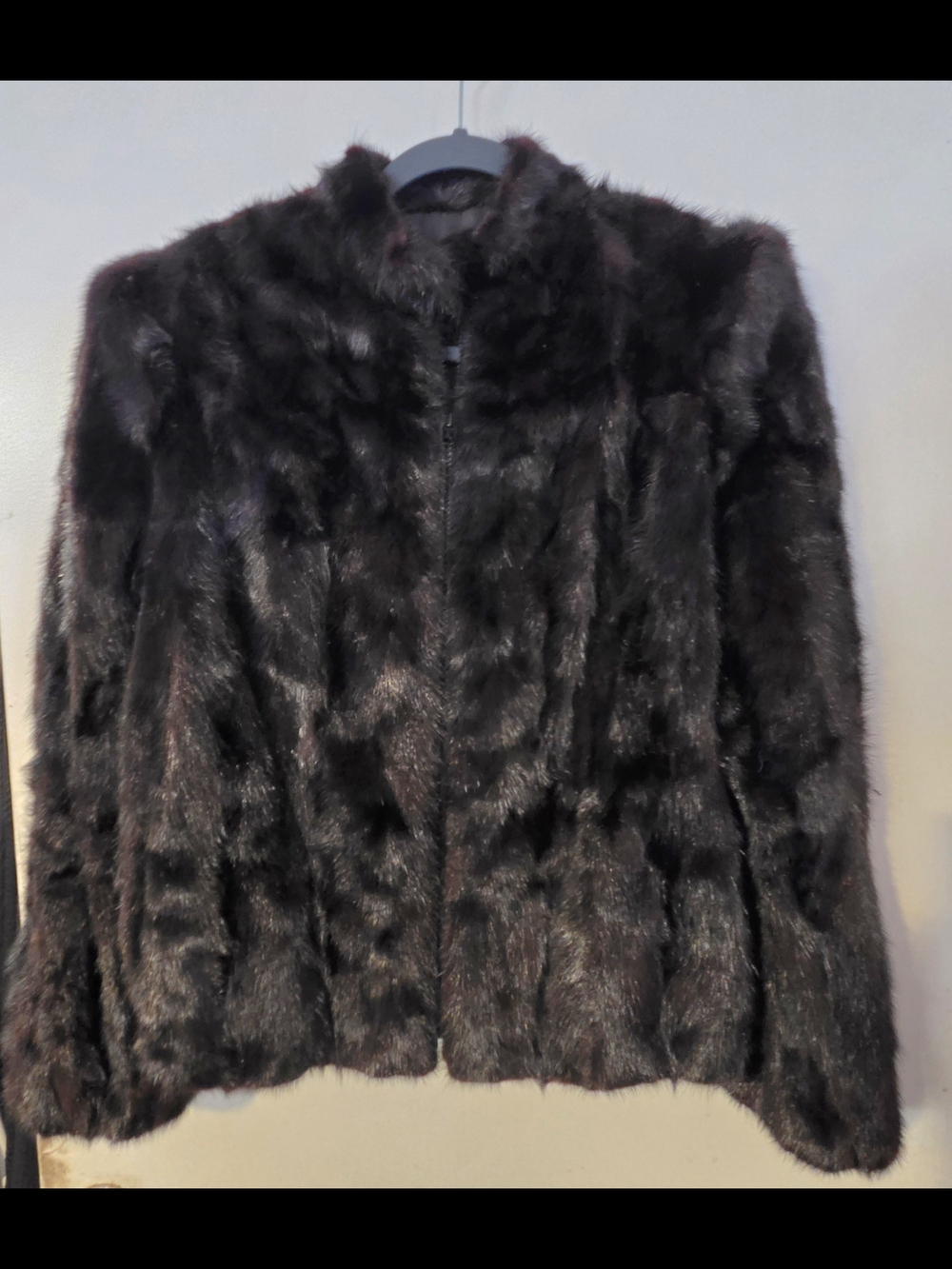 Vintage Dark Ranch Mink Fur Zip Up Bomber - Sz L - Velvet Pockets & Wind Cuffs